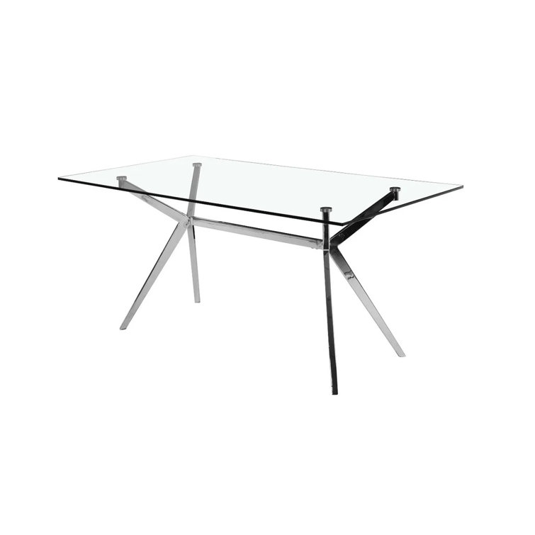 Orren Ellis Eithan Glass Top Metal Base Dining Table Wayfair